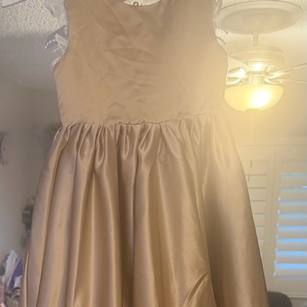 Elegant Lace Back Kids Dress in gold/champagne - Picture 4 of 5